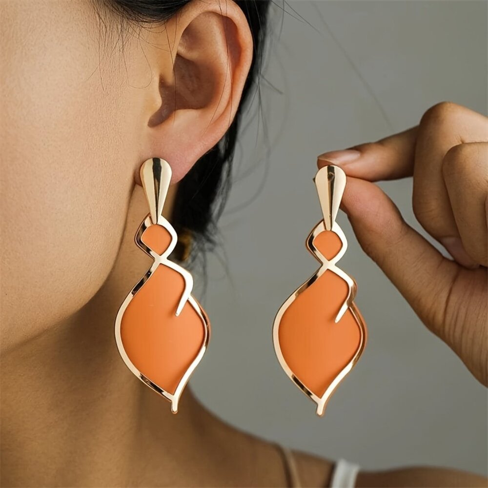 Bohemian Style Drop Earrings, 1 Pair Luxury Fashion Orange Enamel Dangle Earring